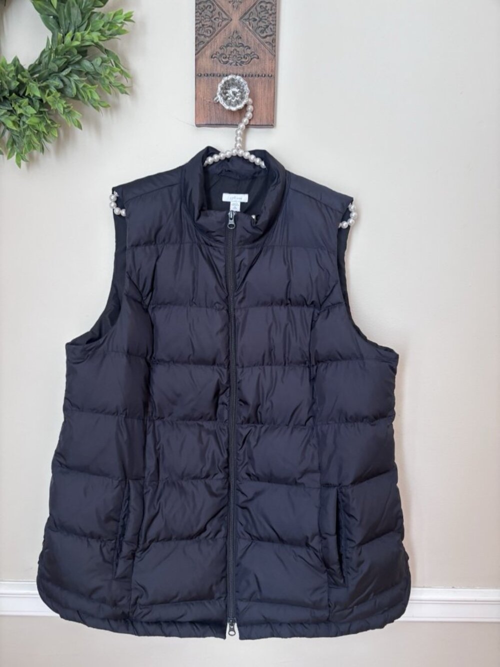 J.Jill Womens Petite XL Black Down Puffer Vest Zip Front Pockets